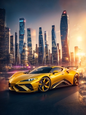 繁华都市建筑豪华跑车汽车摄影图片